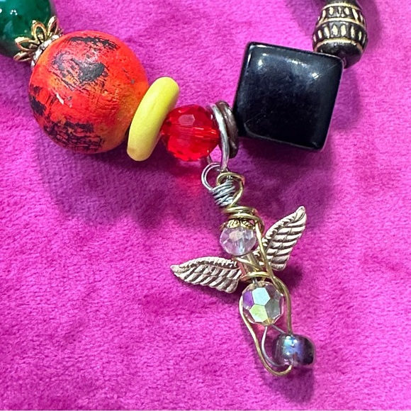 Handmade one-of-a-kind hand painted bracelet with charms ethnic tribal boho 3130 - Picture 6 of 11